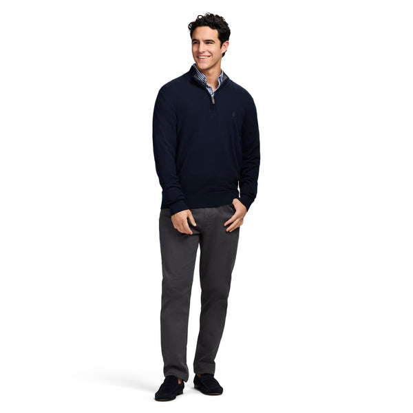 FINE GAUGE QUARTER
 ZIP SWEATER - NAVY BLAZER
