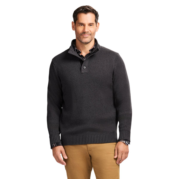 HOLIDAY BUTTON MOCK SWEATER - ASPHALT