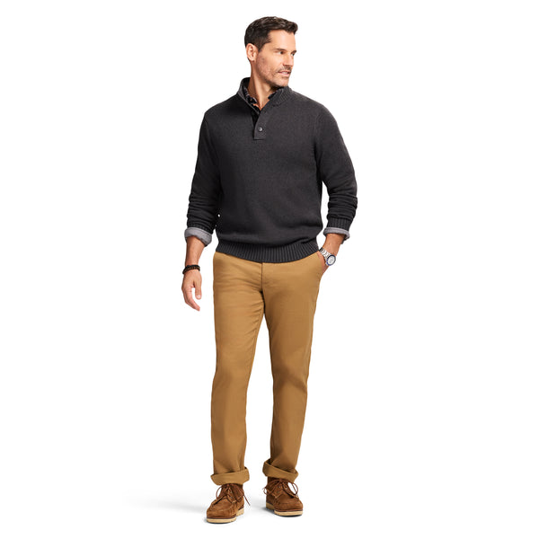 HOLIDAY BUTTON MOCK SWEATER - ASPHALT