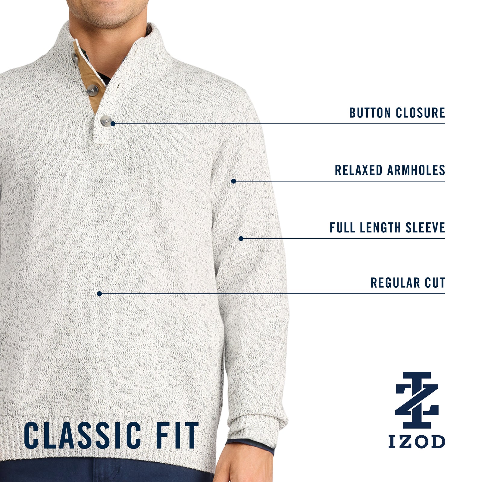 Holiday Button Mock Sweater - Rock Hthr – IZOD