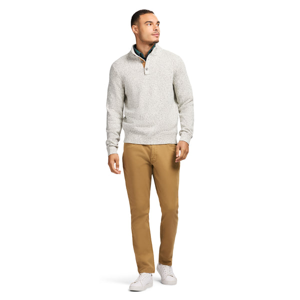 HOLIDAY BUTTON MOCK SWEATER - ROCK HTHR
