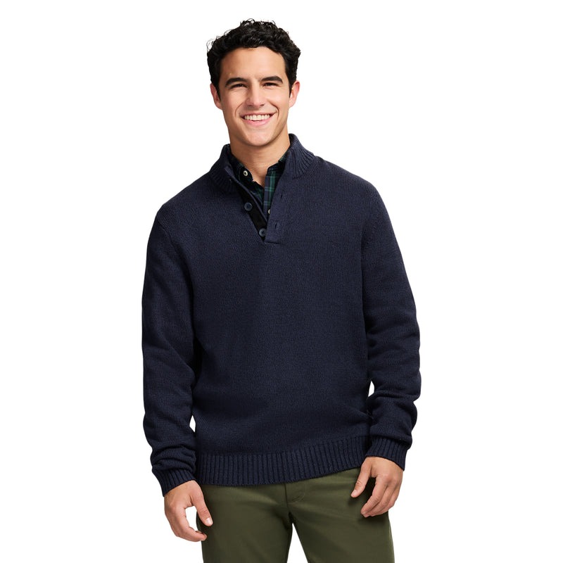 HOLIDAY BUTTON MOCK SWEATER - NAVY BLAZER