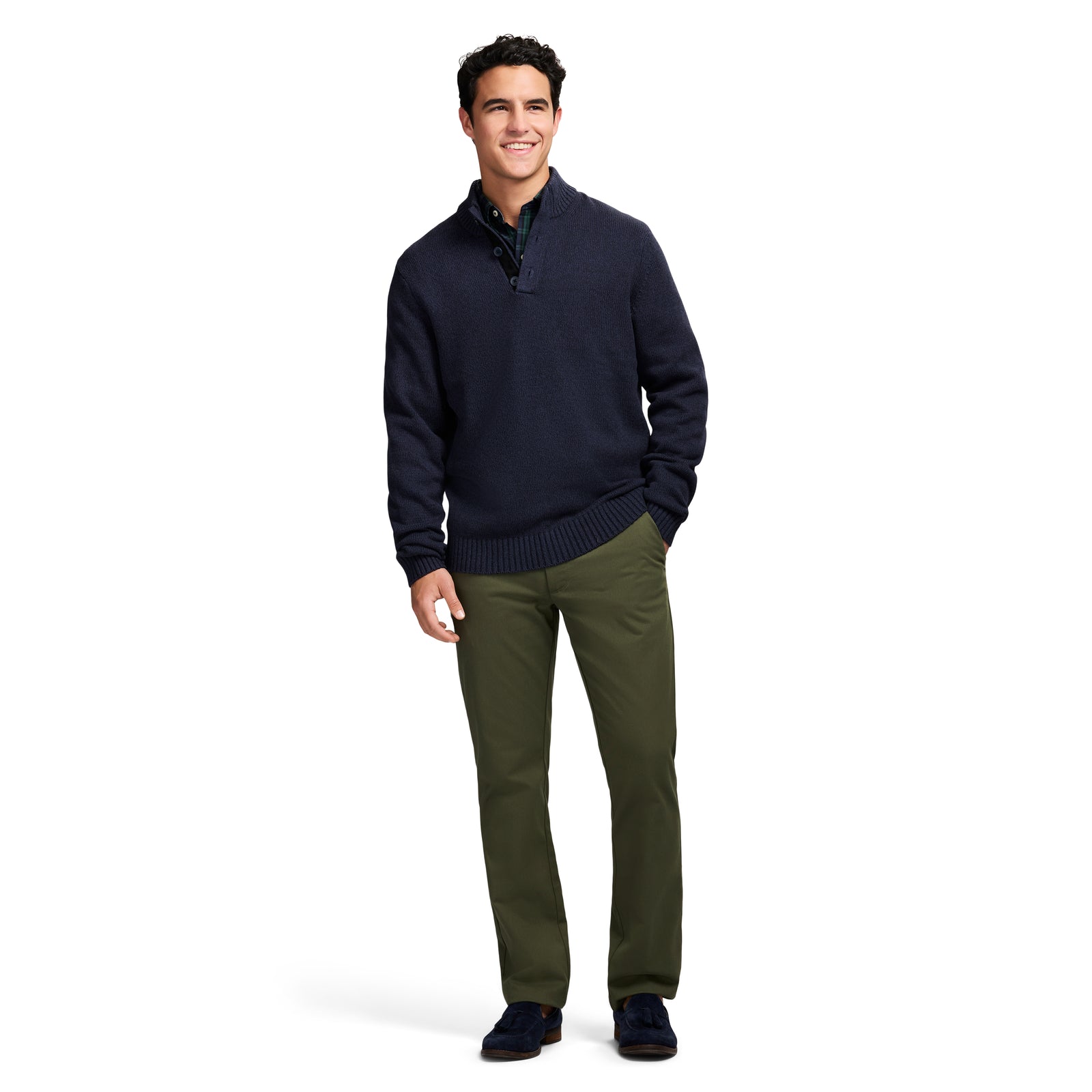 Holiday Button Mock Sweater - Navy Blazer – IZOD