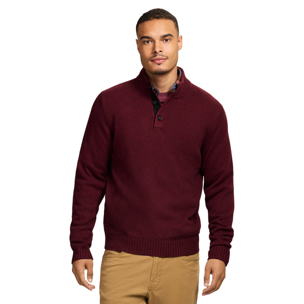 HOLIDAY BUTTON MOCK SWEATER - VELVET MAROON