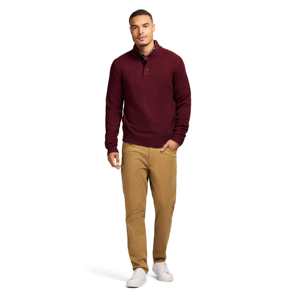 HOLIDAY BUTTON MOCK SWEATER - VELVET MAROON