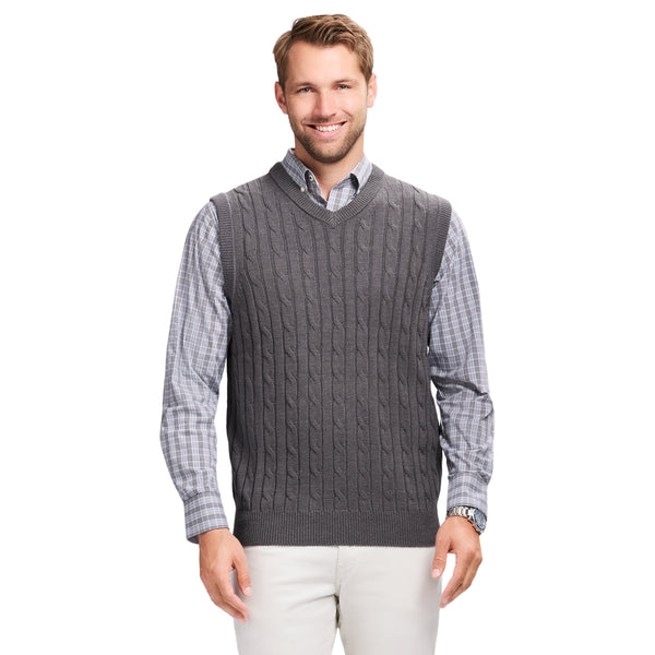 CABLE KNIT SWEATER VEST - CARBON HTHR