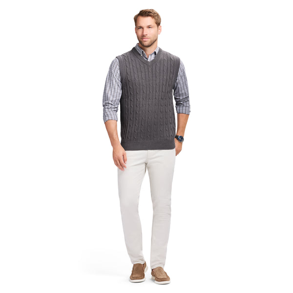 CABLE KNIT SWEATER VEST - CARBON HTHR