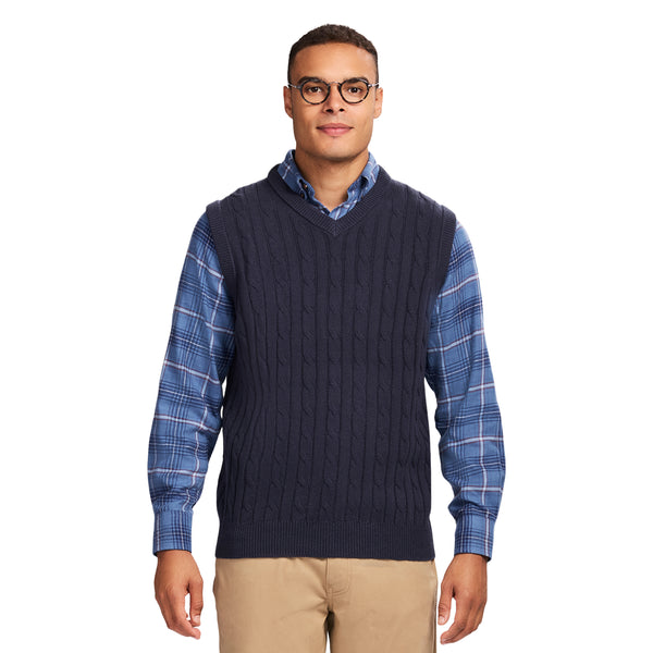 CABLE KNIT SWEATER VEST - NAVY BLAZER