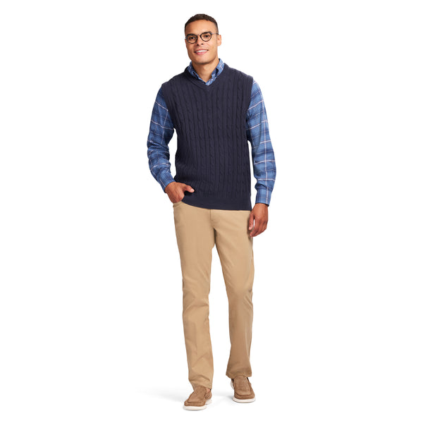 CABLE KNIT SWEATER VEST - NAVY BLAZER