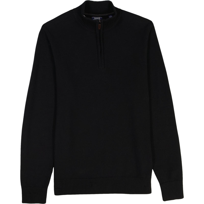 HONEYCOMB QUARTER ZIP SWEATER - BLACK