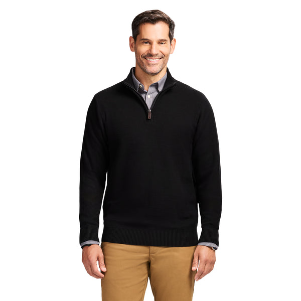 HONEYCOMB QUARTER ZIP SWEATER - BLACK