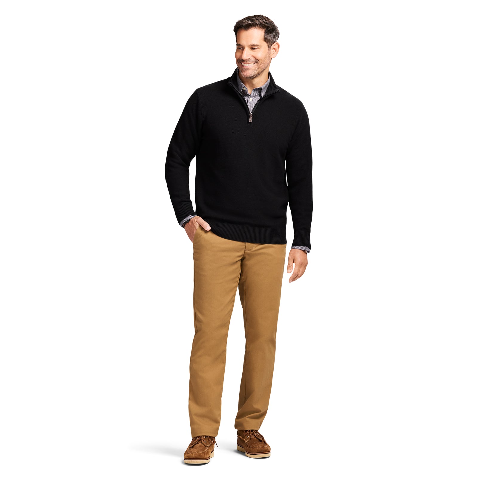 Honeycomb Quarter Zip Sweater - Black – IZOD