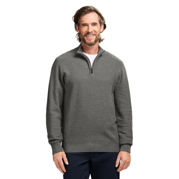 HONEYCOMB QUARTER ZIP SWEATER - CARBON HTHR