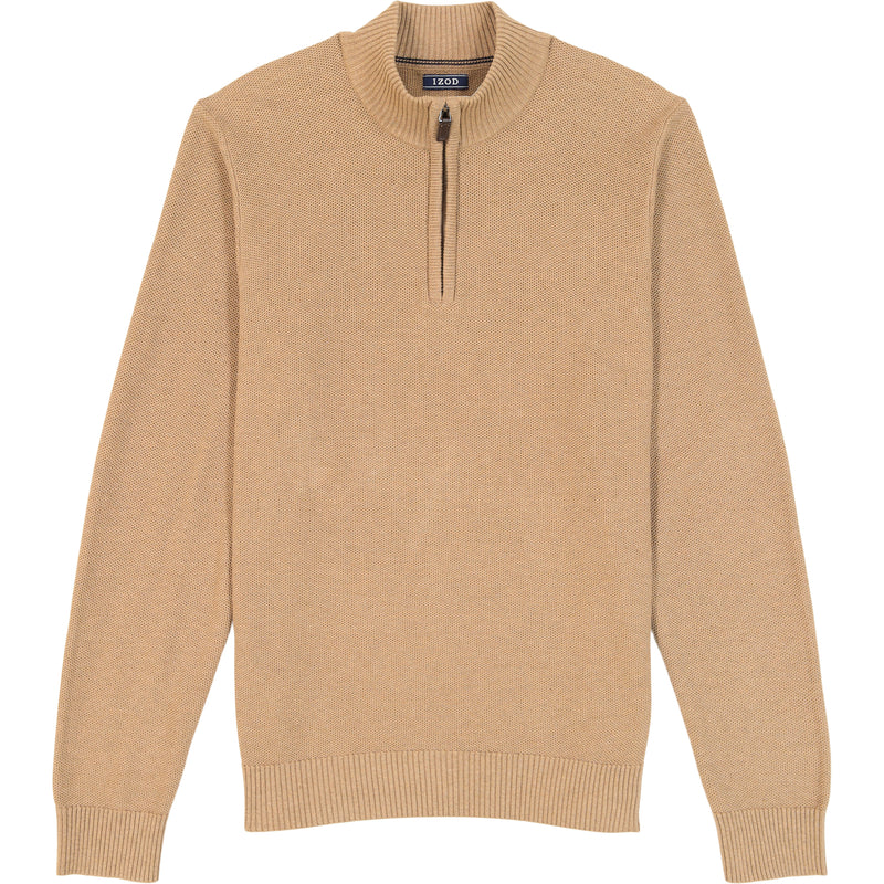 HONEYCOMB QUARTER ZIP SWEATER - CAMEL HTHR