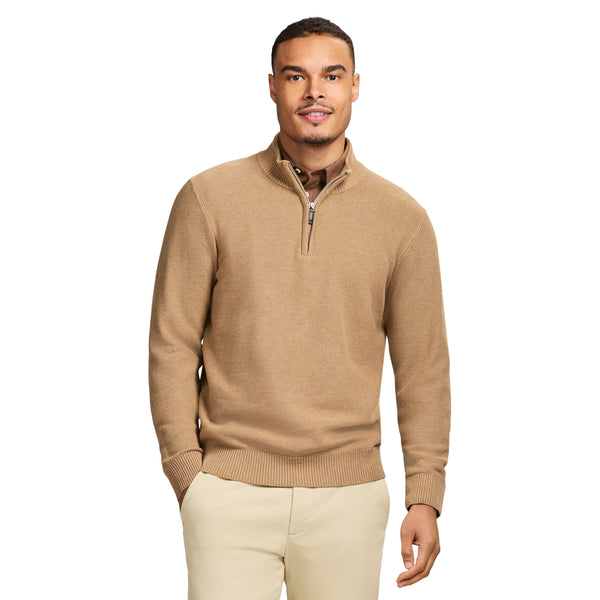 HONEYCOMB QUARTER ZIP SWEATER - CAMEL HTHR