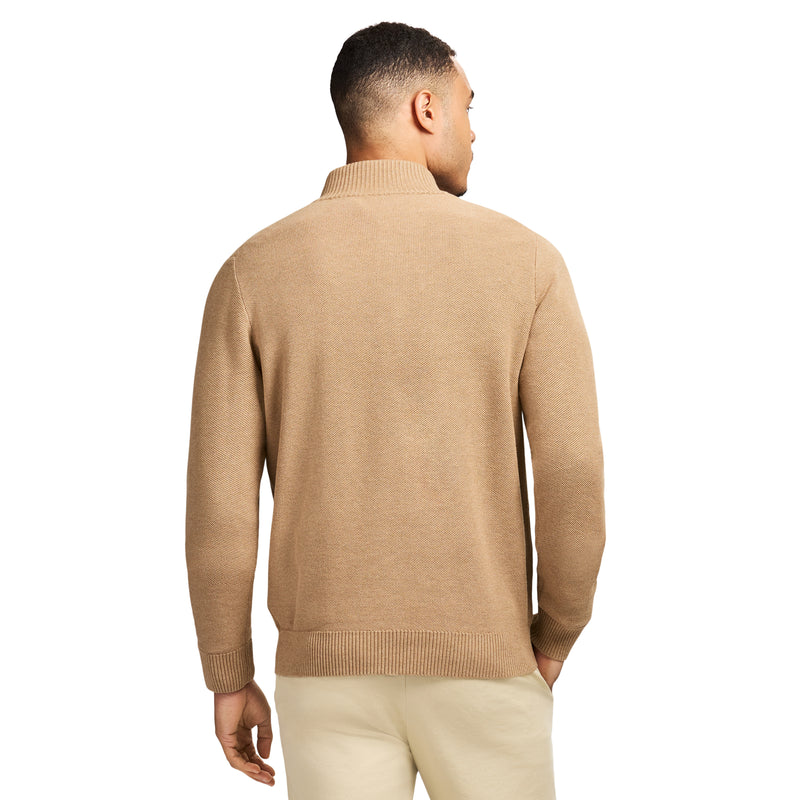 HONEYCOMB QUARTER ZIP SWEATER - CAMEL HTHR