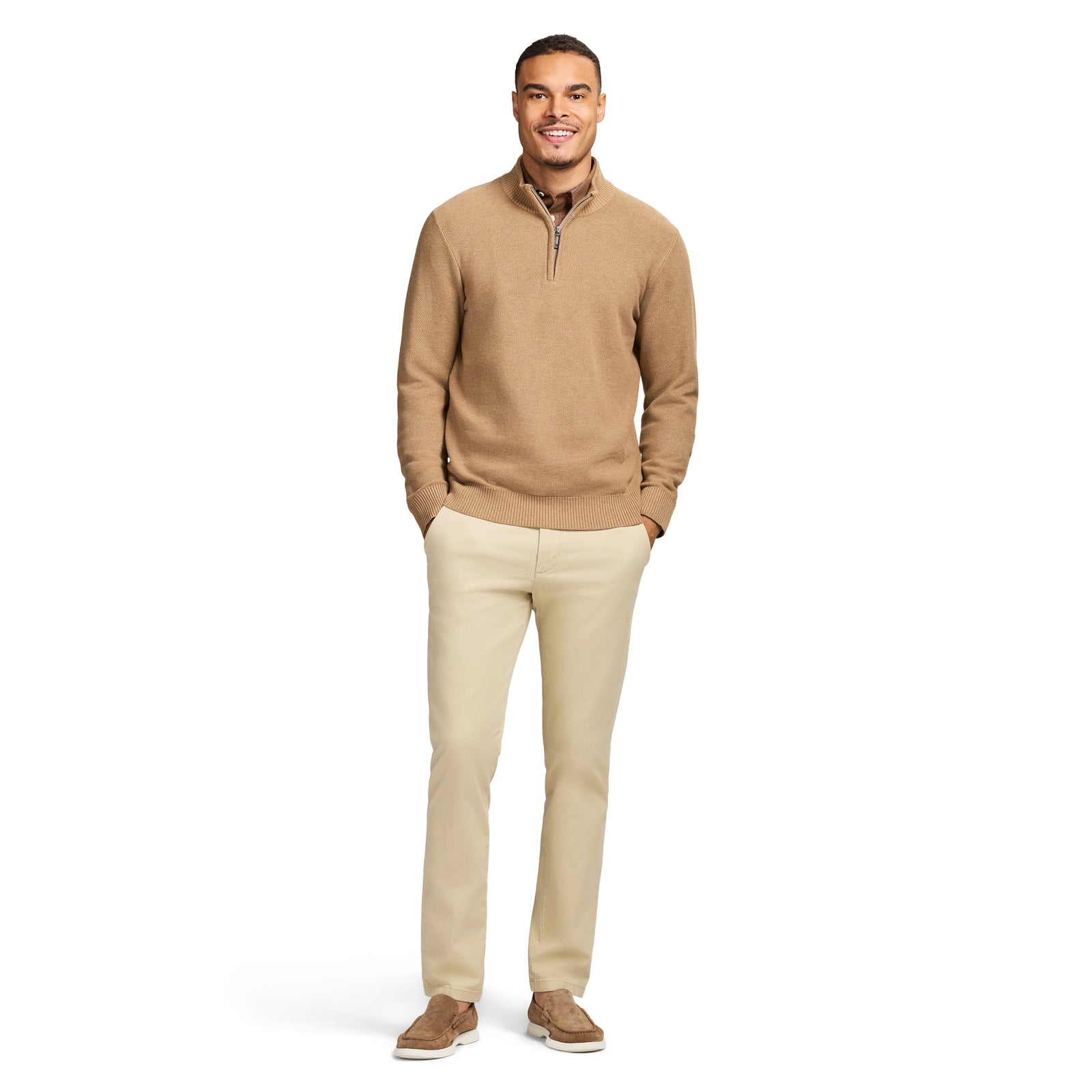 Honeycomb Quarter Zip Sweater - Camel Hthr – IZOD