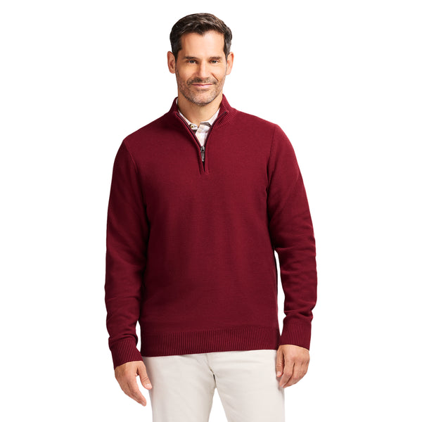 HONEYCOMB QUARTER ZIP SWEATER - VELVET MAROON