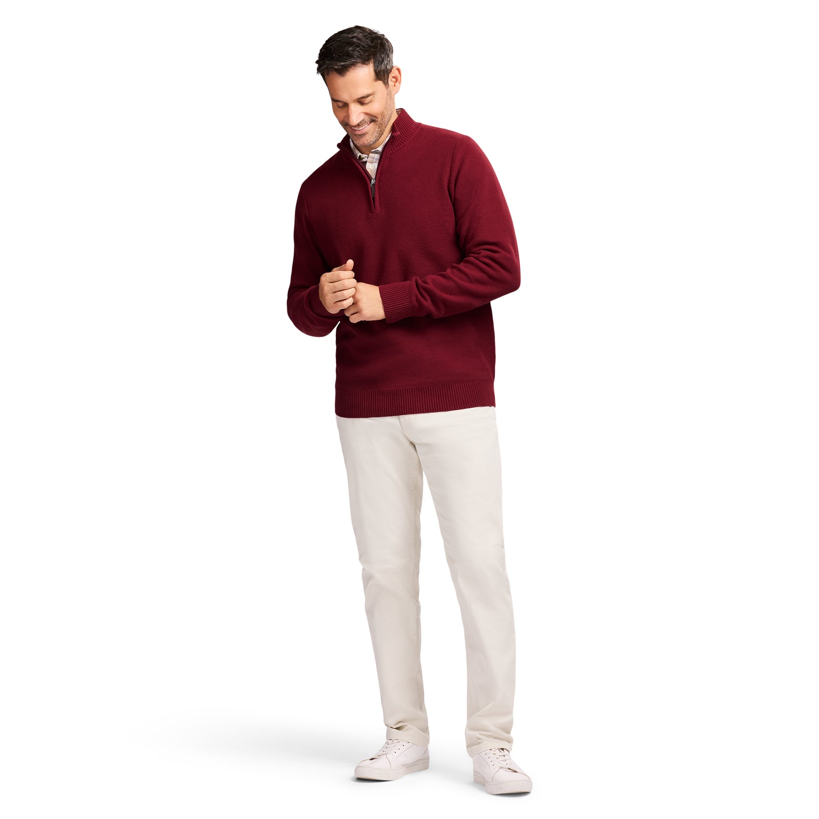 Honeycomb Quarter Zip Sweater - Velvet Maroon – IZOD
