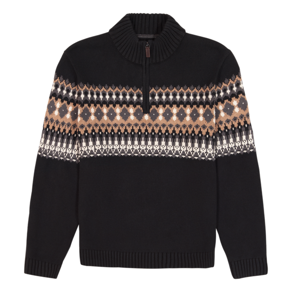 HOLIDAY FAIRISLE 
QUARTER ZIP SWEATER - BLACK