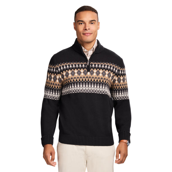 HOLIDAY FAIRISLE 
QUARTER ZIP SWEATER - BLACK