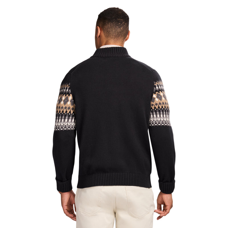 HOLIDAY FAIRISLE 
QUARTER ZIP SWEATER - BLACK