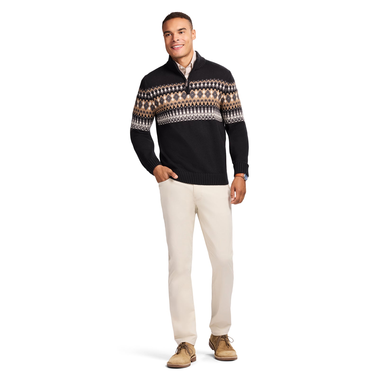 Holiday Fairisle Quarter Zip Sweater - Black – IZOD