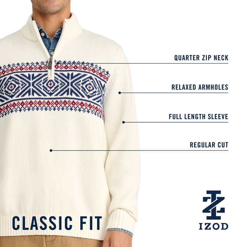 HOLIDAY FAIRISLE QUARTER ZIP SWEATER - RAIN FOREST