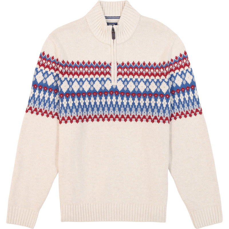 HOLIDAY FAIRISLE 
QUARTER ZIP SWEATER - ROCK HTHR