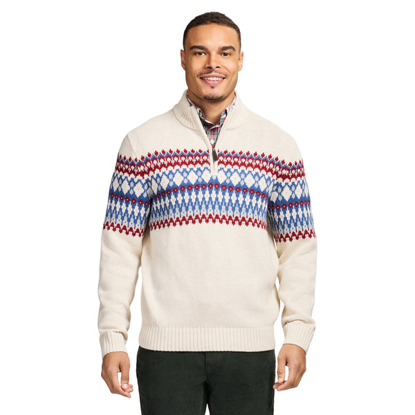 HOLIDAY FAIRISLE 
QUARTER ZIP SWEATER - ROCK HTHR