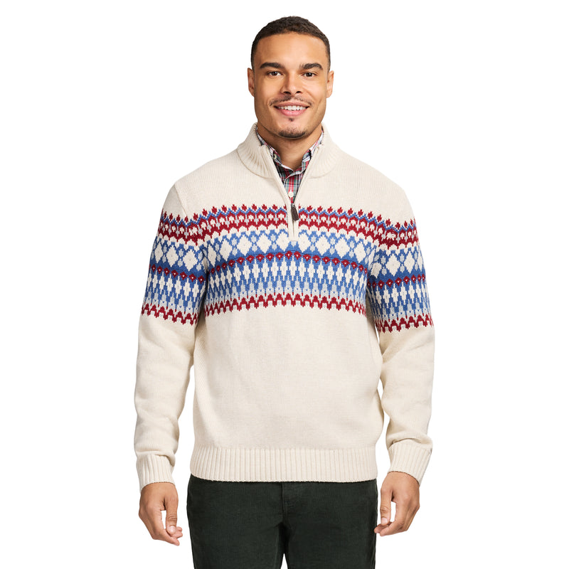 HOLIDAY FAIRISLE 
QUARTER ZIP SWEATER - ROCK HTHR