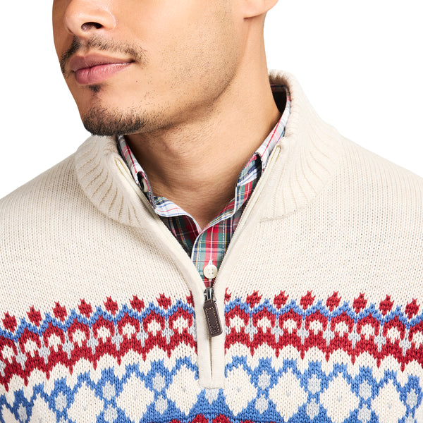 HOLIDAY FAIRISLE 
QUARTER ZIP SWEATER - ROCK HTHR