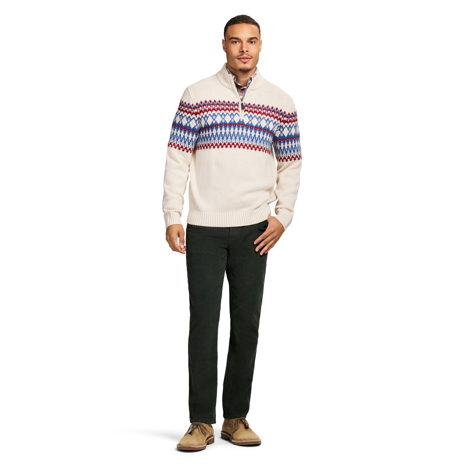 Holiday Fairisle Quarter Zip Sweater - Rock Hthr – IZOD