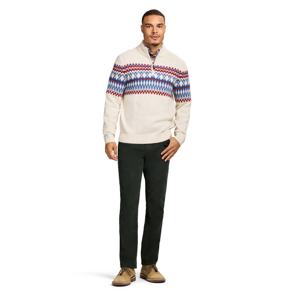 HOLIDAY FAIRISLE 
QUARTER ZIP SWEATER - ROCK HTHR