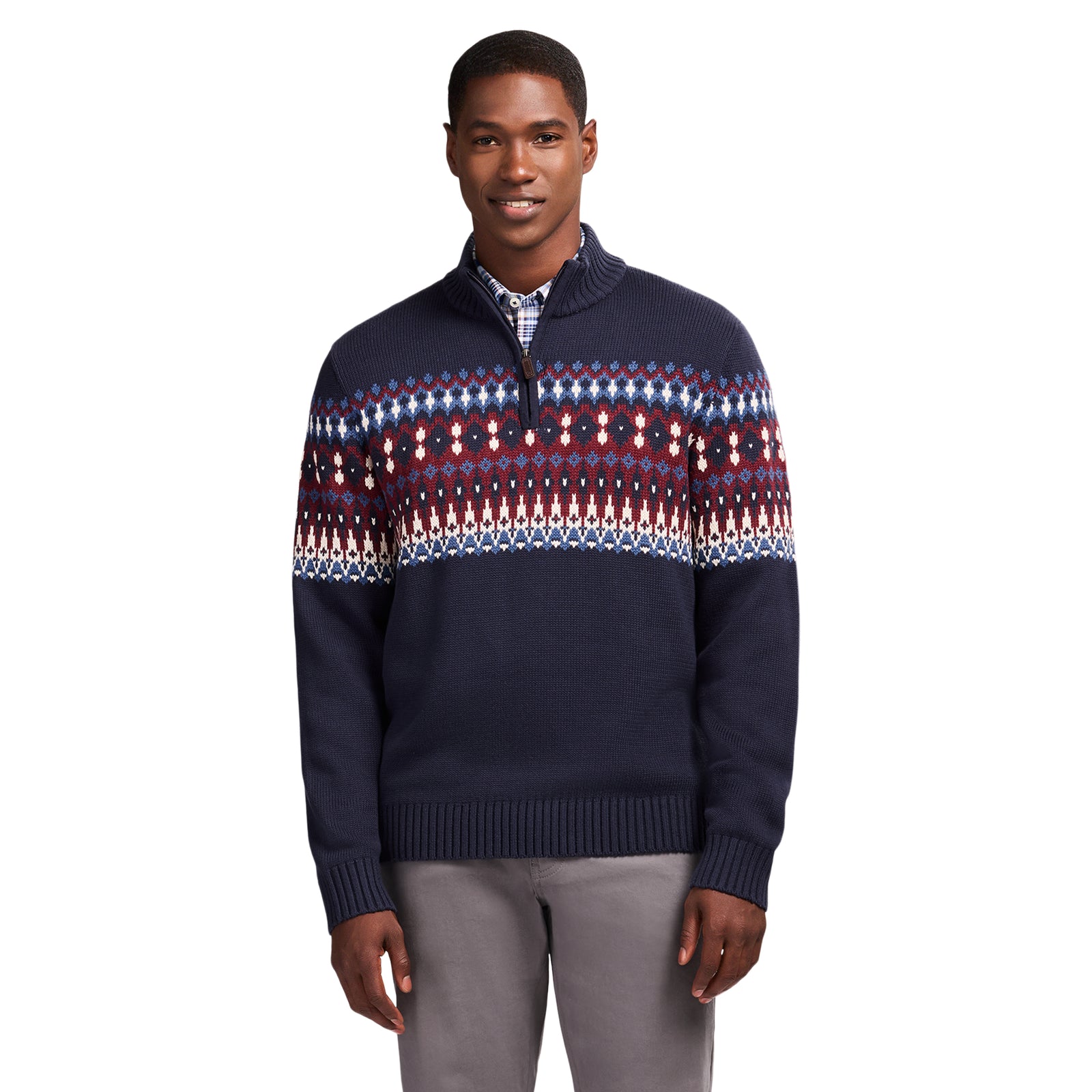 Holiday Fairisle Quarter Zip Sweater - Navy Blazer – IZOD