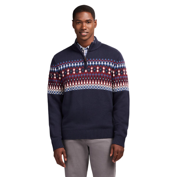 HOLIDAY FAIRISLE 
QUARTER ZIP SWEATER - NAVY BLAZER
