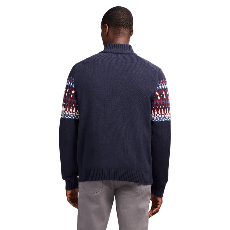 HOLIDAY FAIRISLE 
QUARTER ZIP SWEATER - NAVY BLAZER