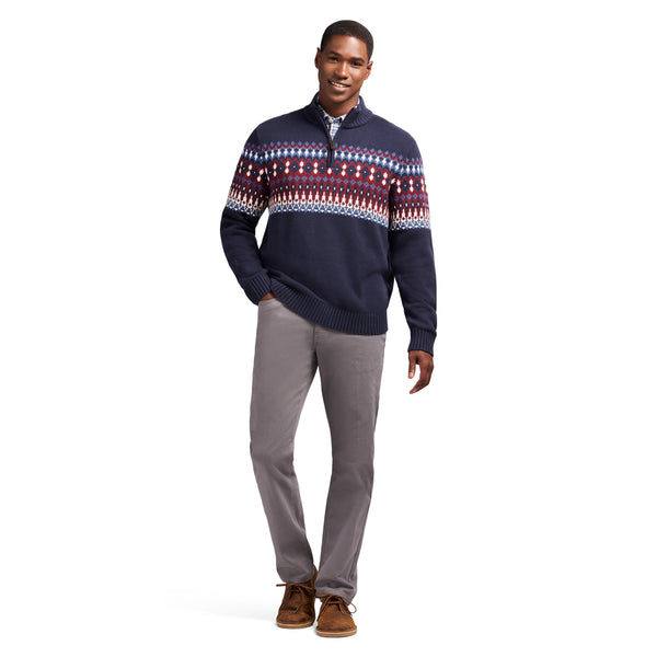 HOLIDAY FAIRISLE 
QUARTER ZIP SWEATER - NAVY BLAZER