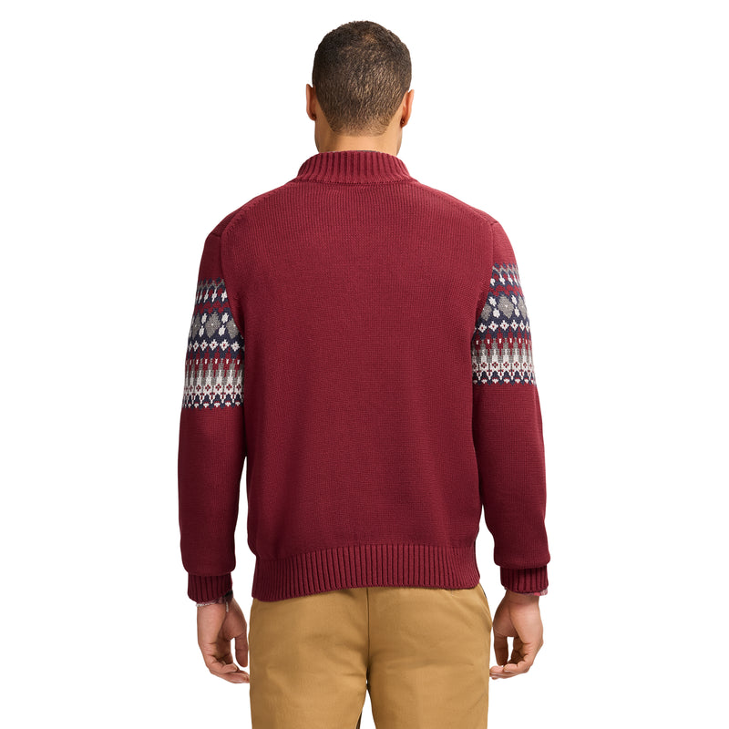 HOLIDAY FAIRISLE 
QUARTER ZIP SWEATER - VELVET MAROON