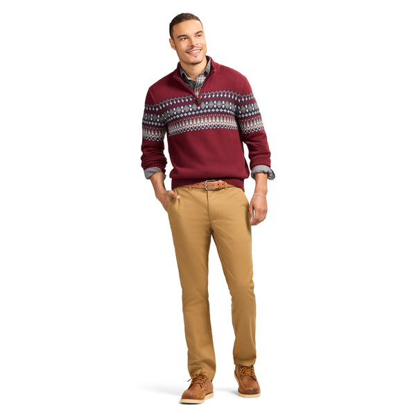 HOLIDAY FAIRISLE 
QUARTER ZIP SWEATER - VELVET MAROON