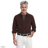 CORDUROY LONG SLEEVE BUTTON-DOWN SHIRT - SEAL BROWN