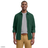CORDUROY LONG SLEEVE BUTTON-DOWN SHIRT - DARK GREEN