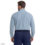 BIG & TALL PERFORMANCE COMFORT PLAID BUTTON-DOWN SHIRT - LICHEN BLUE