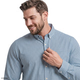 BIG & TALL PERFORMANCE COMFORT PLAID BUTTON-DOWN SHIRT - LICHEN BLUE