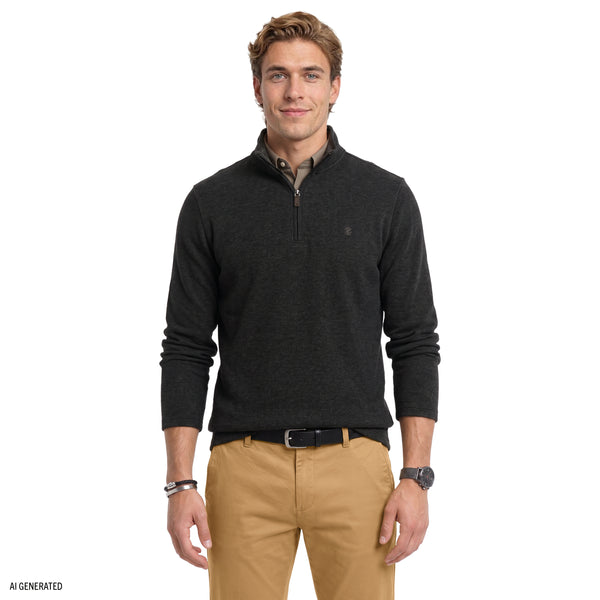 トップス ILE PIQUET Black Pseudo Knit Thermasoft Sweater Fleece Quarter Zip - Black – IZOD