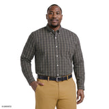BIG & TALL PERFORMANCE COMFORT PLAID BUTTON-DOWN SHIRT - DARK SHADOW