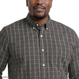 BIG & TALL PERFORMANCE COMFORT PLAID BUTTON-DOWN SHIRT - DARK SHADOW