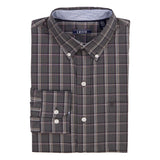 BIG & TALL PERFORMANCE COMFORT PLAID BUTTON-DOWN SHIRT - DARK SHADOW