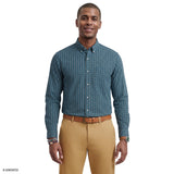 PERFORMANCE COMFORT PLAID BUTTON-DOWN SHIRT - MEDITERRANEA