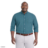 BIG & TALL PERFORMANCE COMFORT PLAID BUTTON-DOWN SHIRT - MEDITERRANEA
